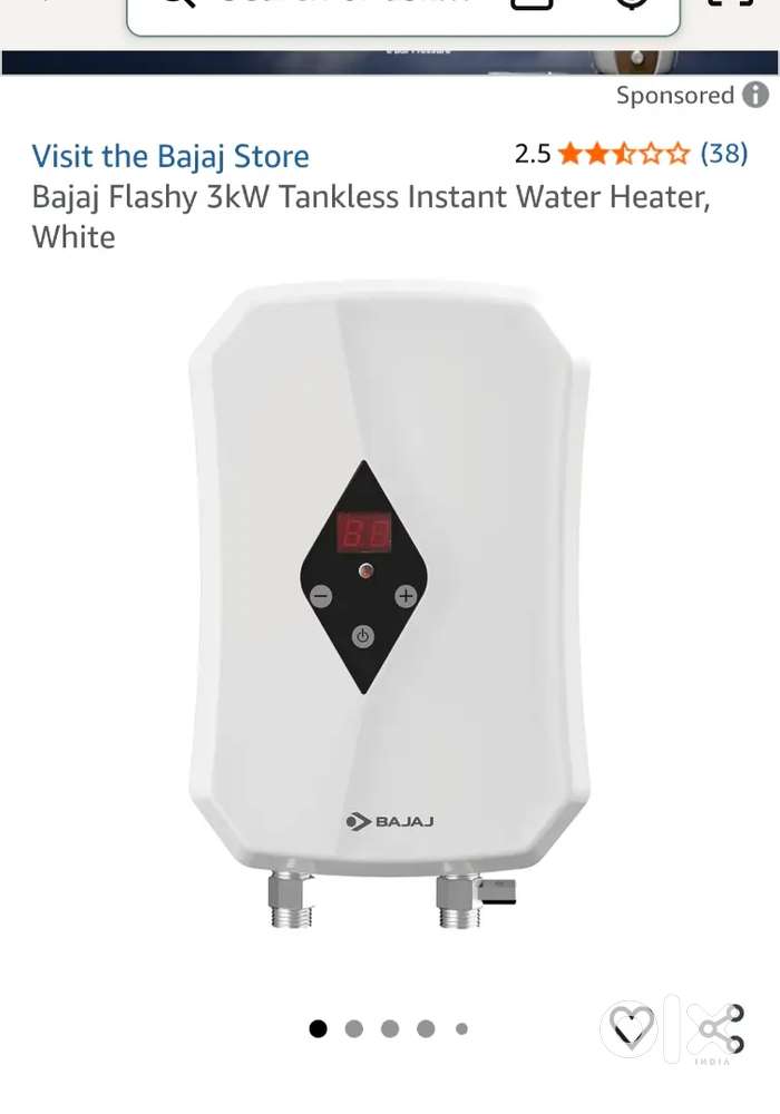Bajaj Flashy 3kW Tankless Instant Water Heater, White