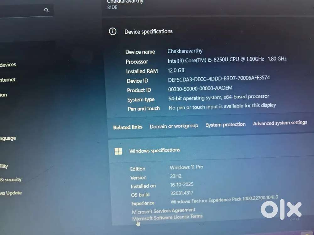 Perfect condition lenova i5 8th generation laptop Rs 12000