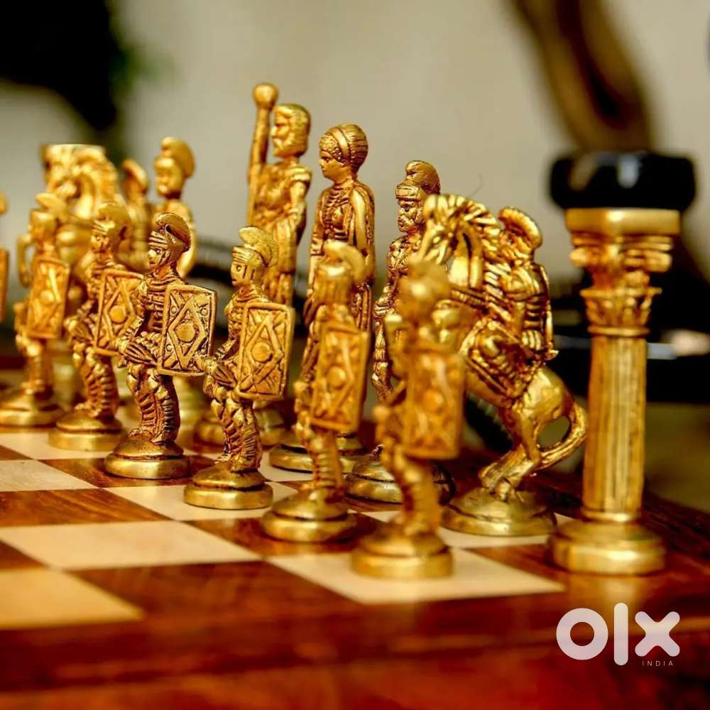 Vintage chess Brass/Copper Soldiers Shesham Wood high quality