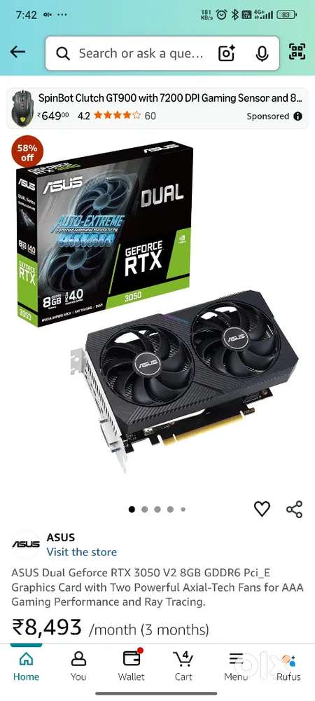 ASUS Dual Geforce RTX 3050 V2 8GB