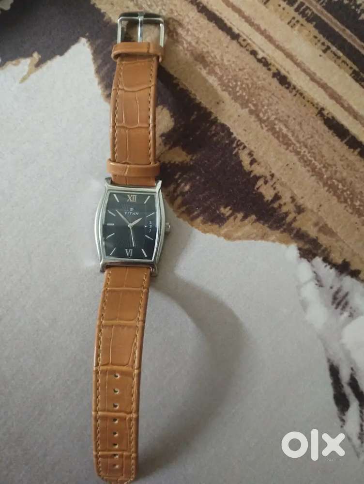 Titan Tonneau Black Dial Analog with Date Leather Strap Watch for Men