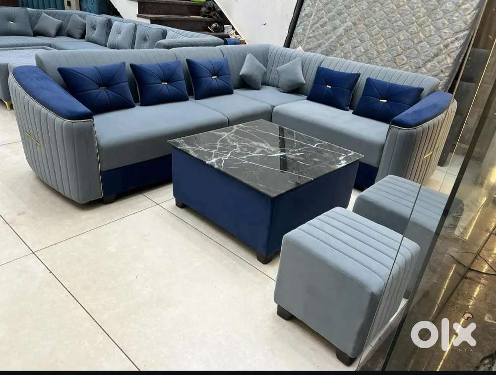 Nagpur Furniture Zone,  Modern L shape Sofa + Tea Table + Puffy stool