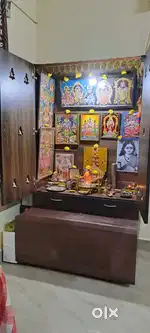 Beautiful Wooden Pooja Mandir with Foldable Platform