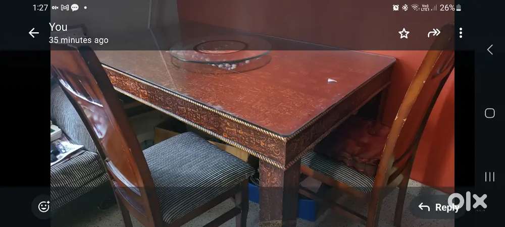 6 x 4 feet dining table, glass top with chairs