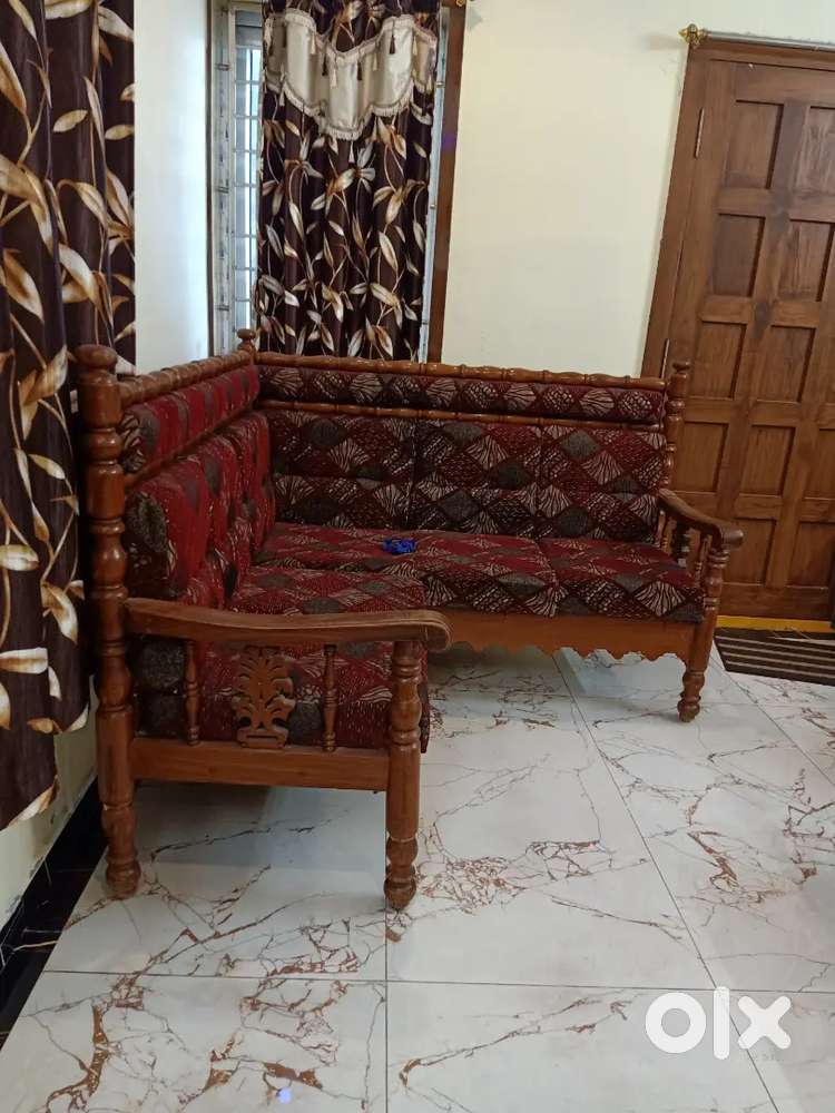 Teak wood L shape sofa , 2 seater, 1 swing