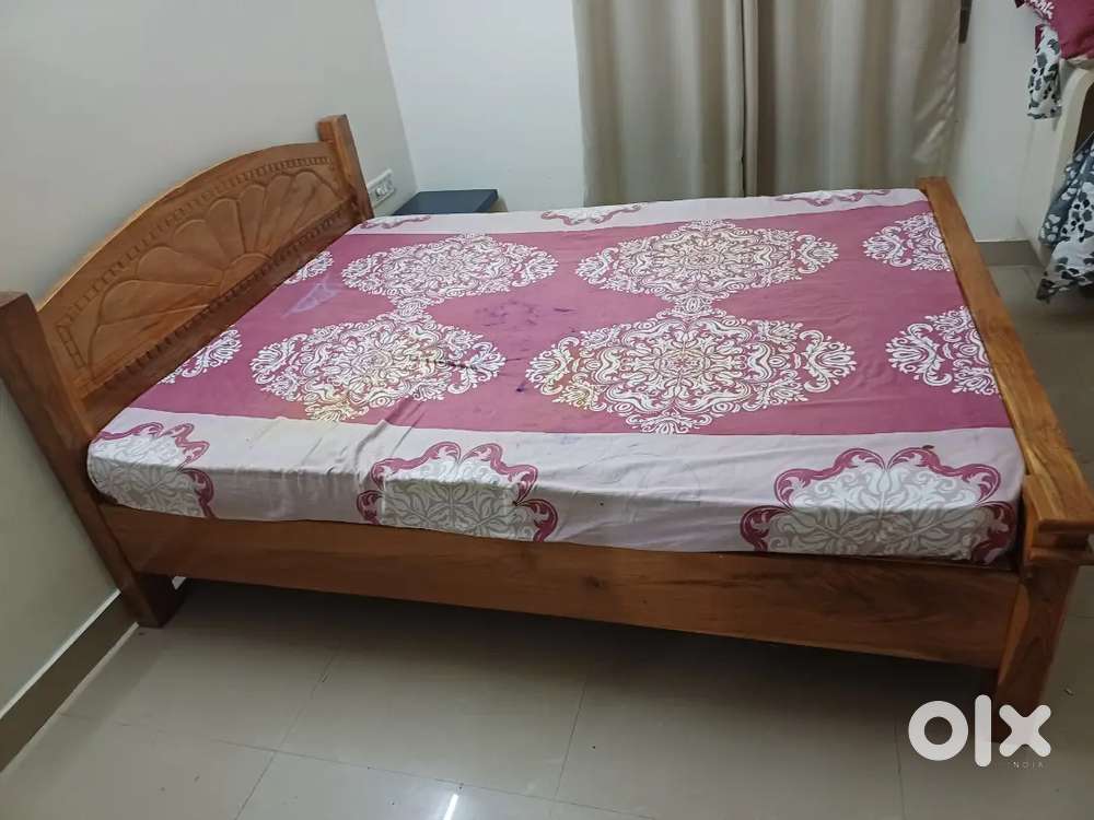 Original teak wood cot with mattress