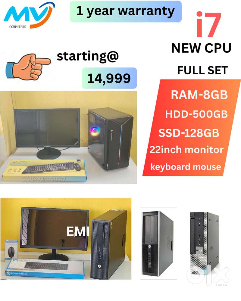 Keyboard Mouse  Ram - 8GB DDR3  Hard Disk - 500GB  All Basic Software