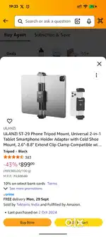 Camera, light, phone mount and tripods.
