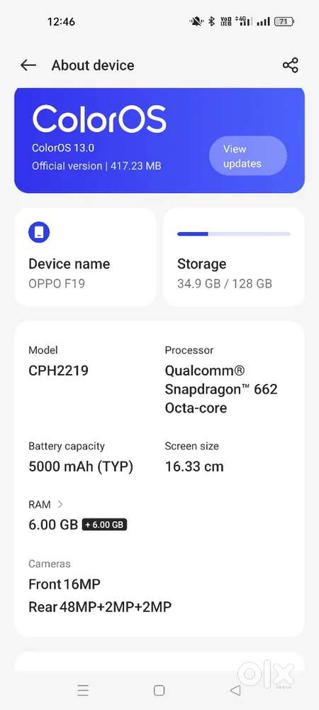 F19 6/128 screen upar se crack hai bill box nahi hai 6000