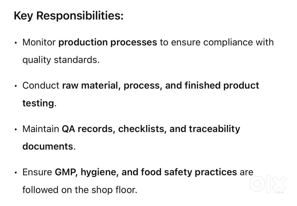 QA executives Food factory