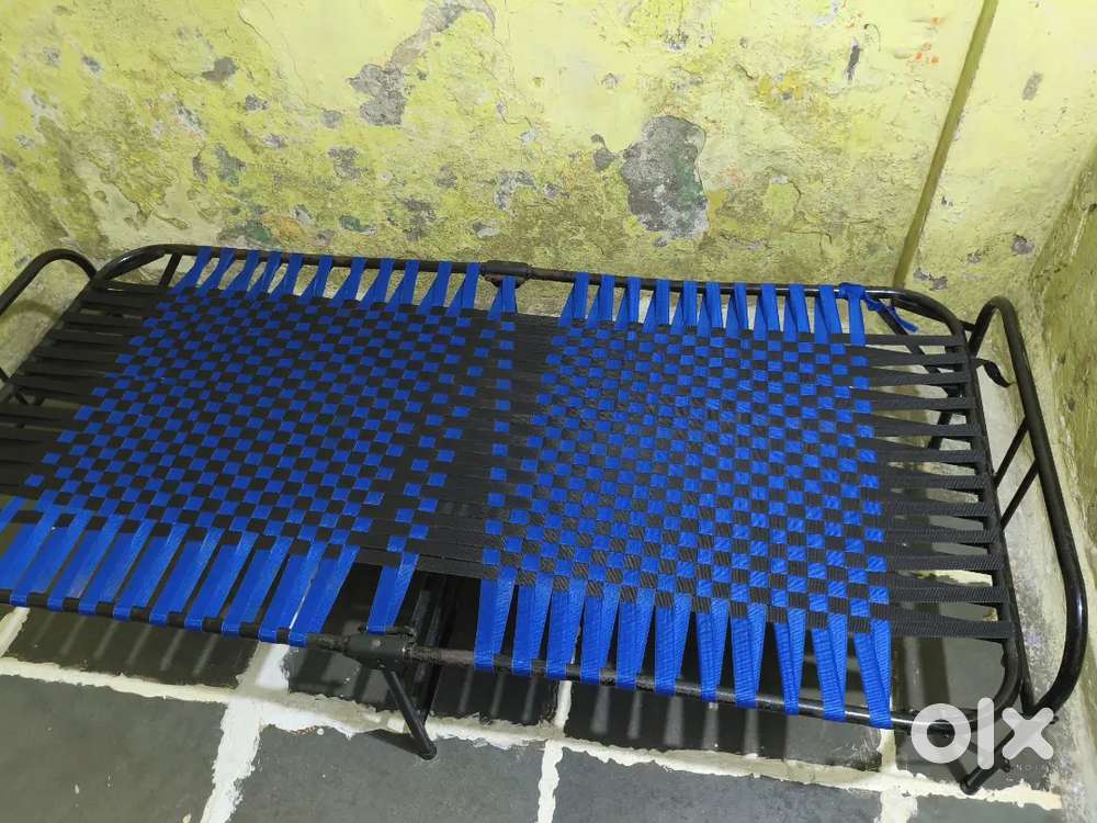 Foldable Iron Bed with Strong Nylon Straps – Durable & Space-Saving