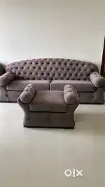 Teakwood sofa and puffy - Grey colour