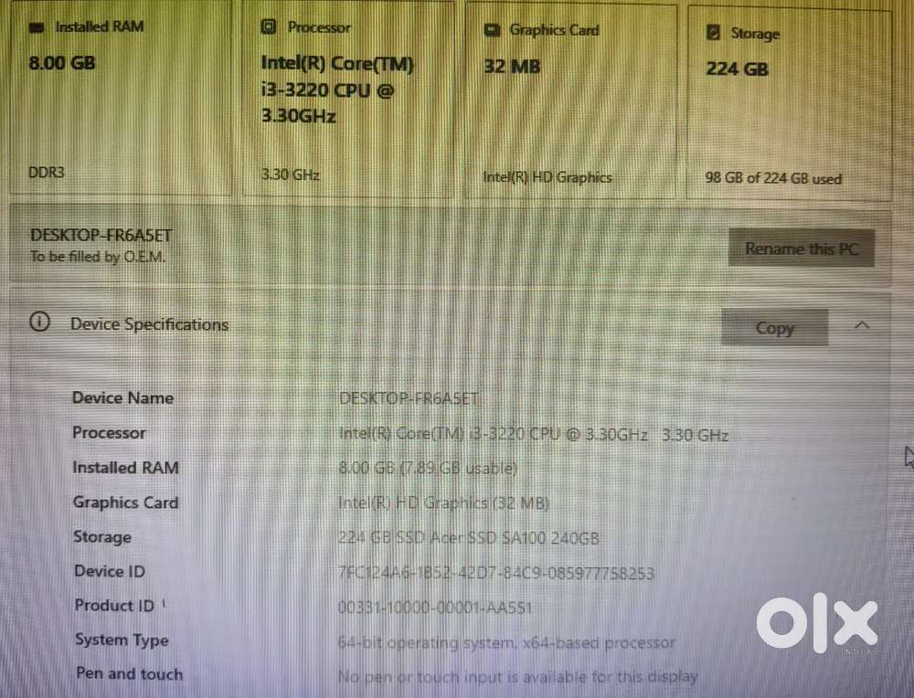 Fast Desktop PC with SSD  8GB RAM  Intel i3  Full Setup