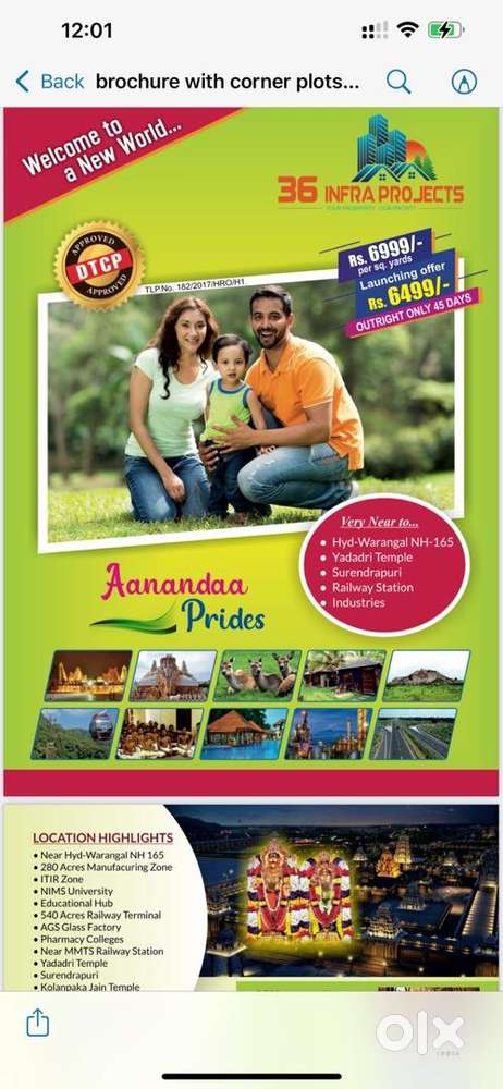 DTCP open plots for sale Yadagiri gutta