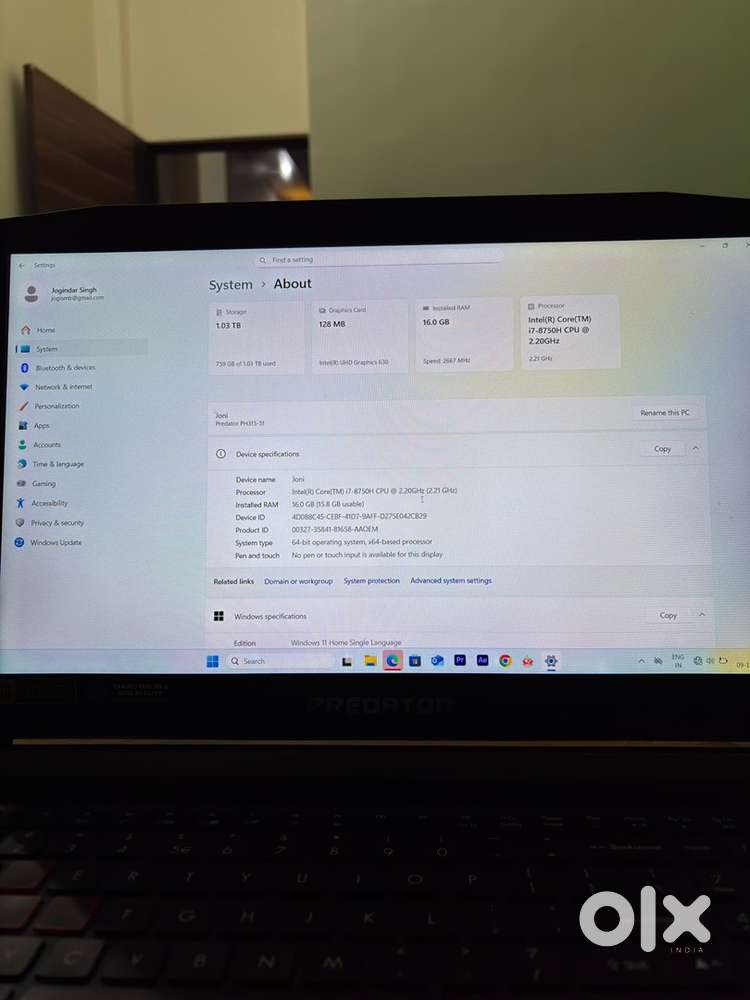 Gaming Laptop-Acer Predator 315-51 i7 Intel 8th Gen