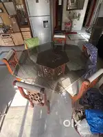 6 - Seater Sagwan Wood Dinning table with Glass Top and chairs