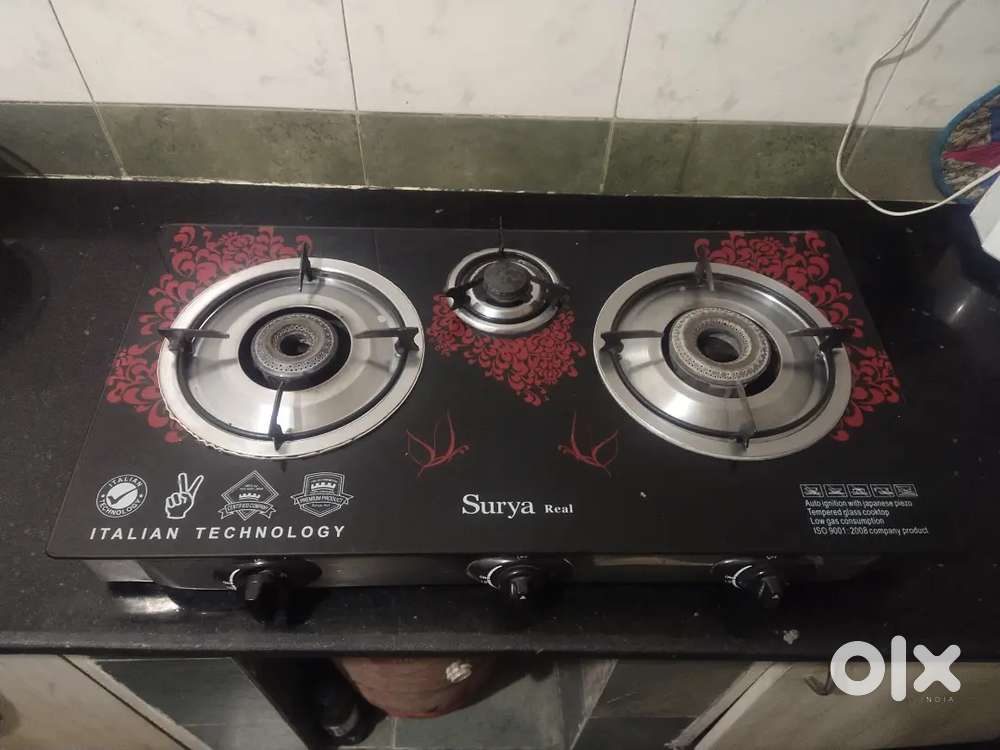 3 Burner Glass Top Gas Stove with Auto Ignition