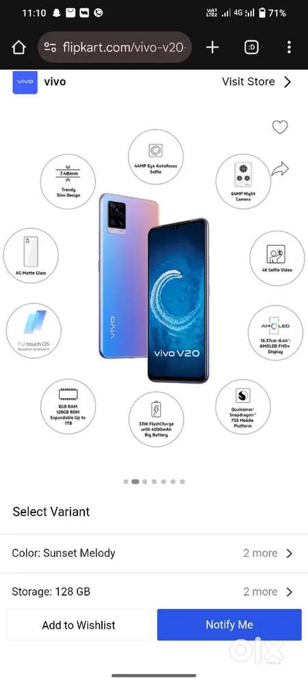 Vivov20 12 +128gb storage