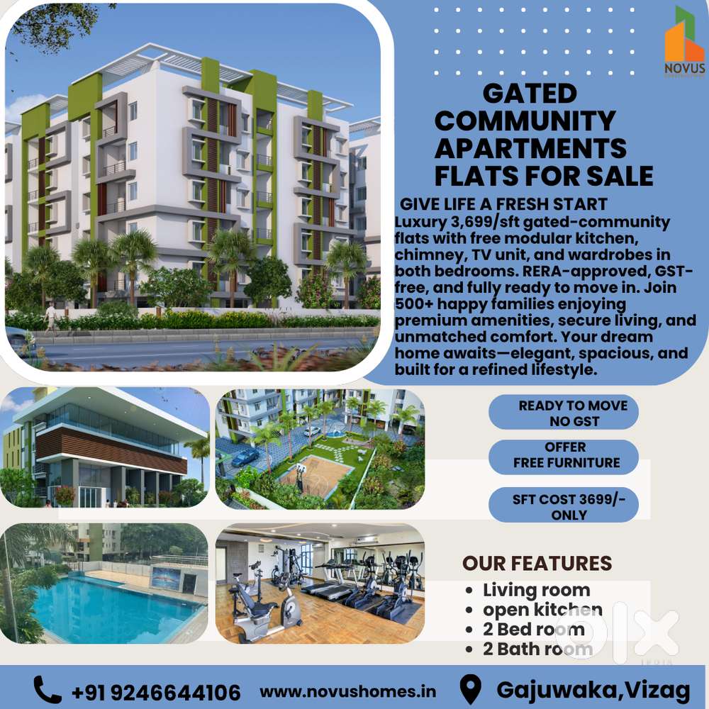 luxury living flats for sales @ gajuwaka gated community apartments