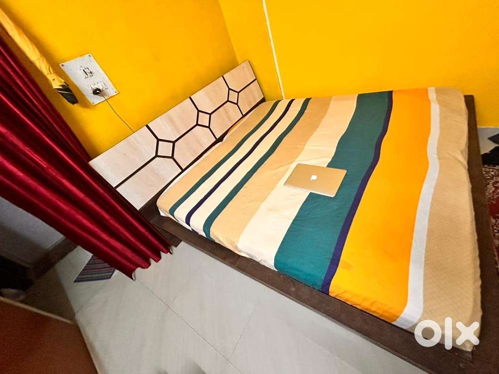 King size Hydraulic Bed+ 5 seeter wooden sofa with center table