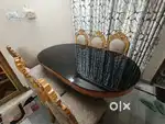 Stylish 6-Seater Wooden Dining Table with Glass Top