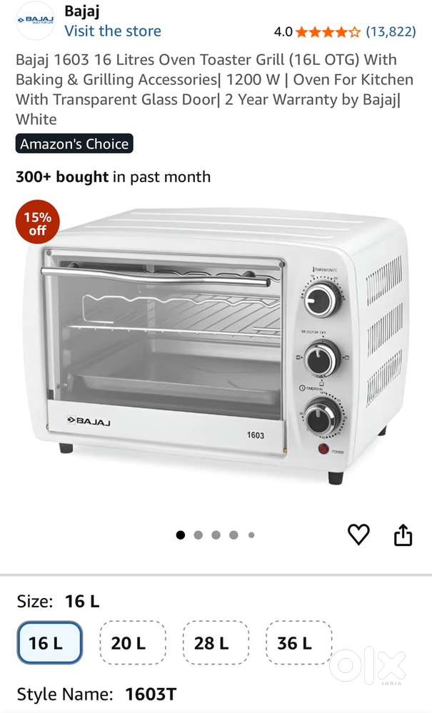 Brand new Bajaj 1603 16 Litre OTG oven toaster grill
