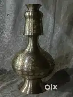 Antique pure brass solid heavy big surahi with glass 35 cm