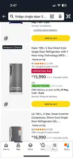 Haier fridge 190 litre 5 star