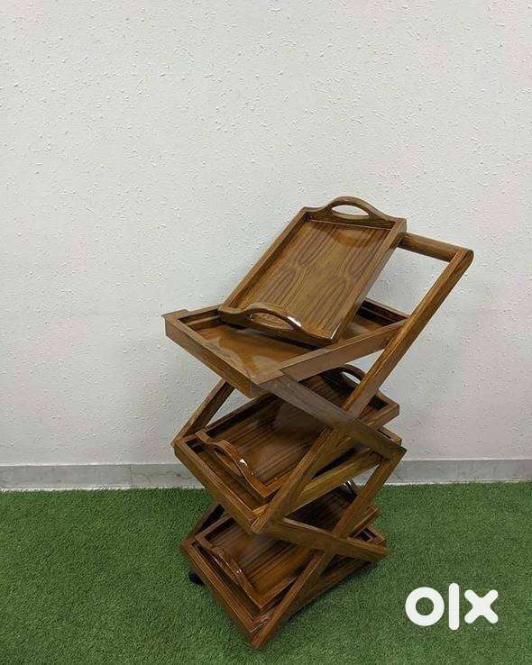 Detec Designer Wooden Trolley with Detachable Trays