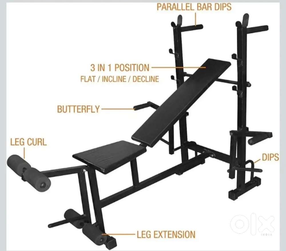Adjustable Bench with 32 kg weight with rod with dumbells