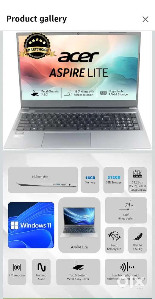 Acer SmartChoice Aspire Lite, AMD Ryzen 5-5625U Processor