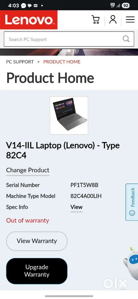 V14-IIL Laptop (Lenovo) - Type 82C4