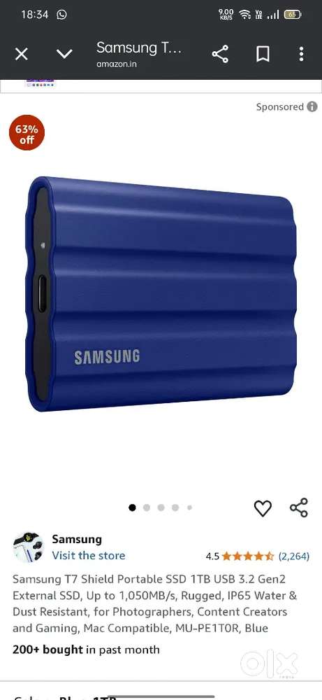 Samsung T7 Shield Portable SSD 1TB USB 3.2 Gen 2 External SSD