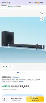 ZEBRONICS Juke Bar 9102 PRO Dolby v5.0, HDMI (ARC), LED