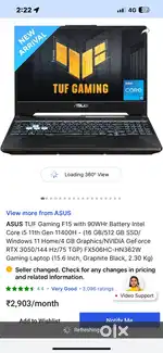 1 year old ASUS TUF Gaming F15 with 90WHr Battery Intel