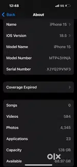 I Phone 15  87 Battery Health  with adaptor and cable original