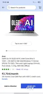 Acer swift go oled laptop