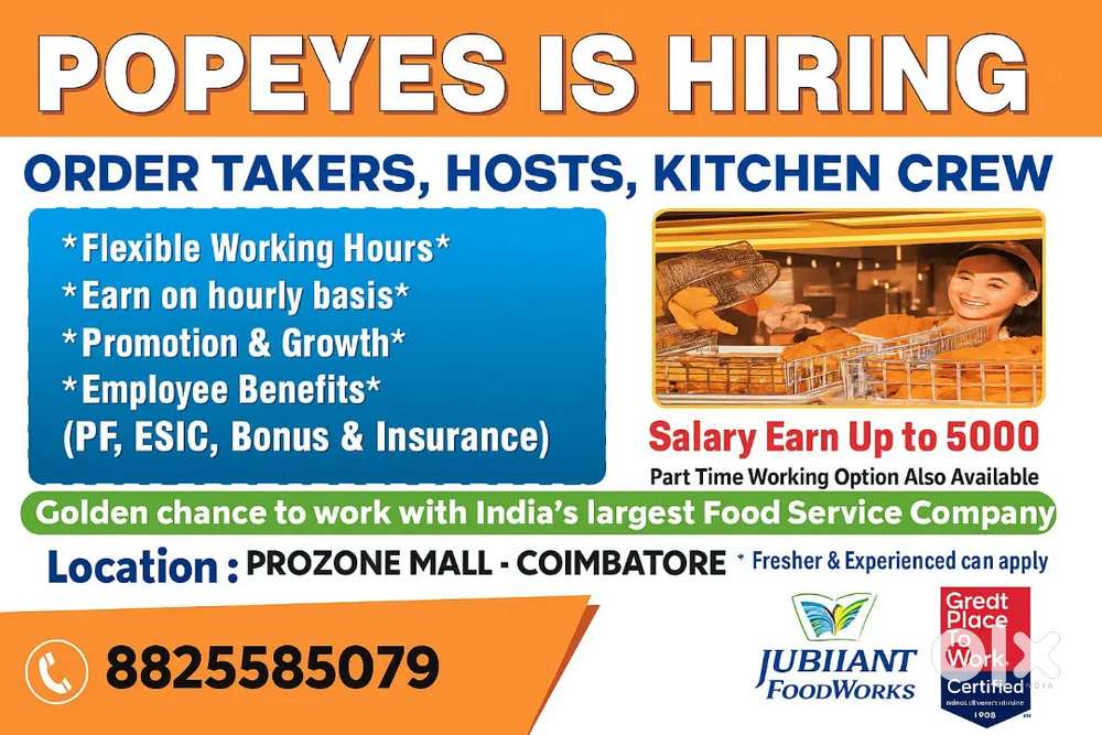 Hiring Delivery person, kitchen staff