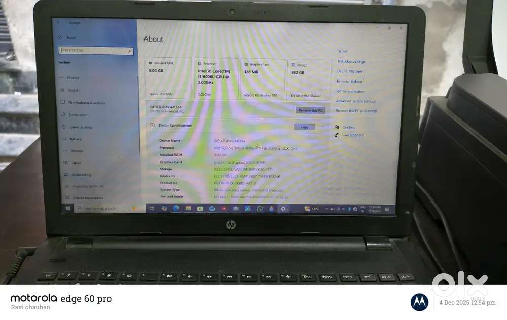 Laptop HP 8 gb ram i3