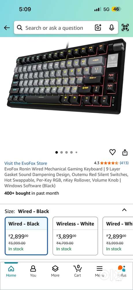 EvoFox Ronin Mechanical Keyboard – Like New, With Box & Bill