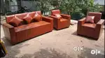 LEATHER FABRIC BOX SOFA SET