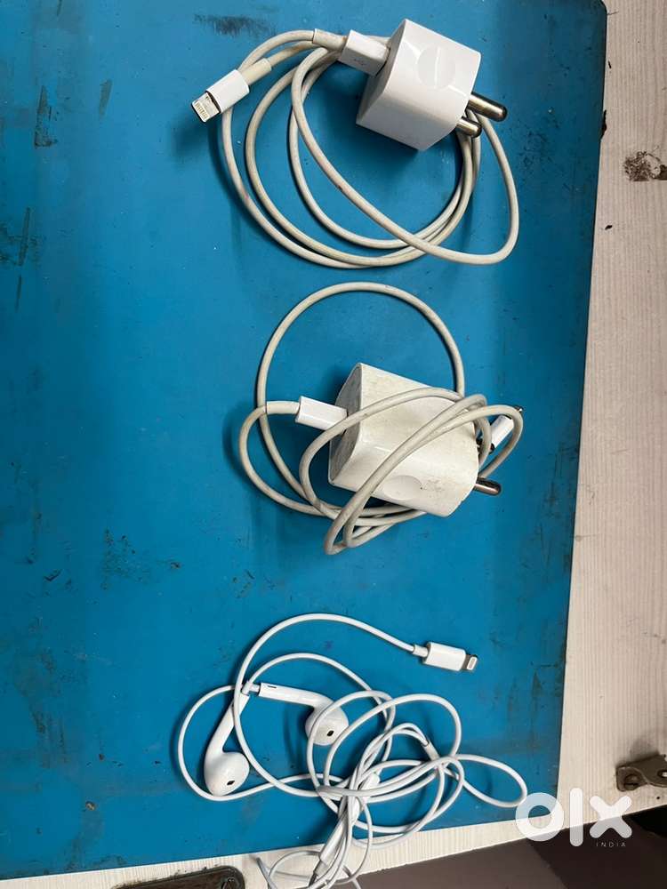 Apple earphone and apple charger cabel 20w selling used 1000rs ka ek