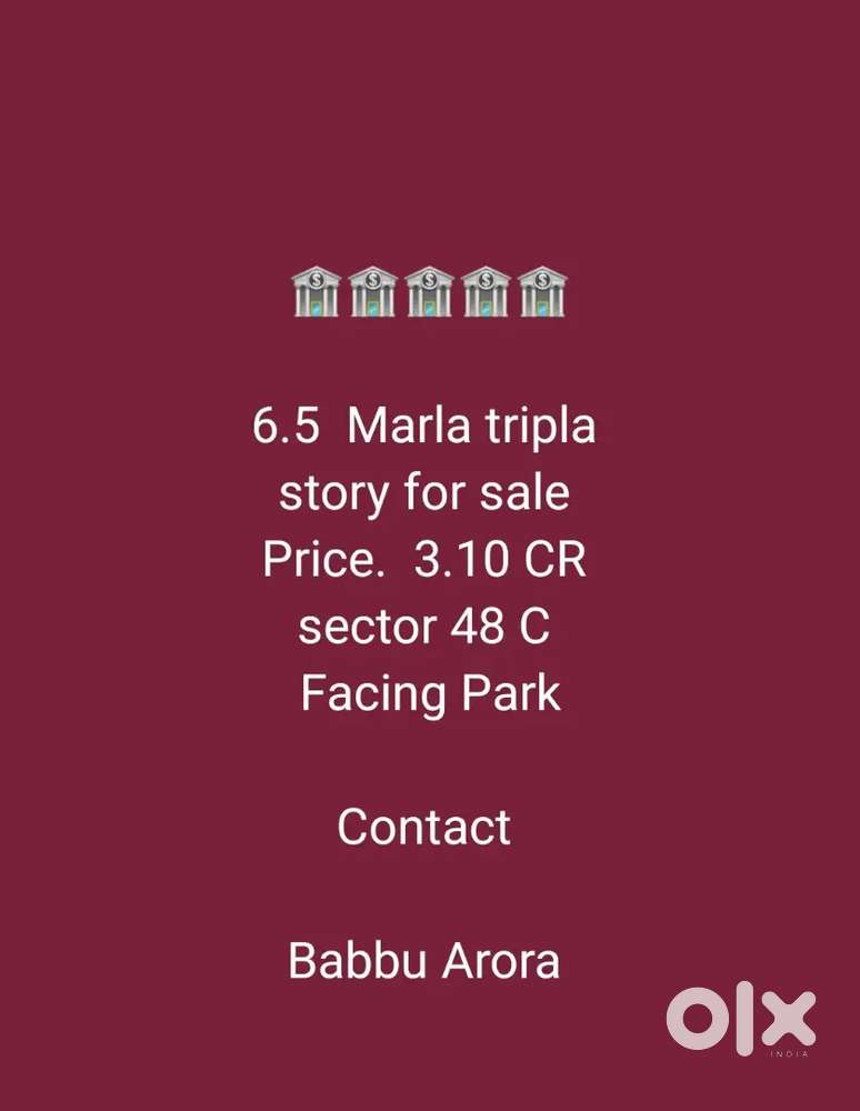 6 Marla triple story facing Park for sale sector 48 C
