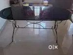 Oval shape 6'x3' steel frame glass top dining table