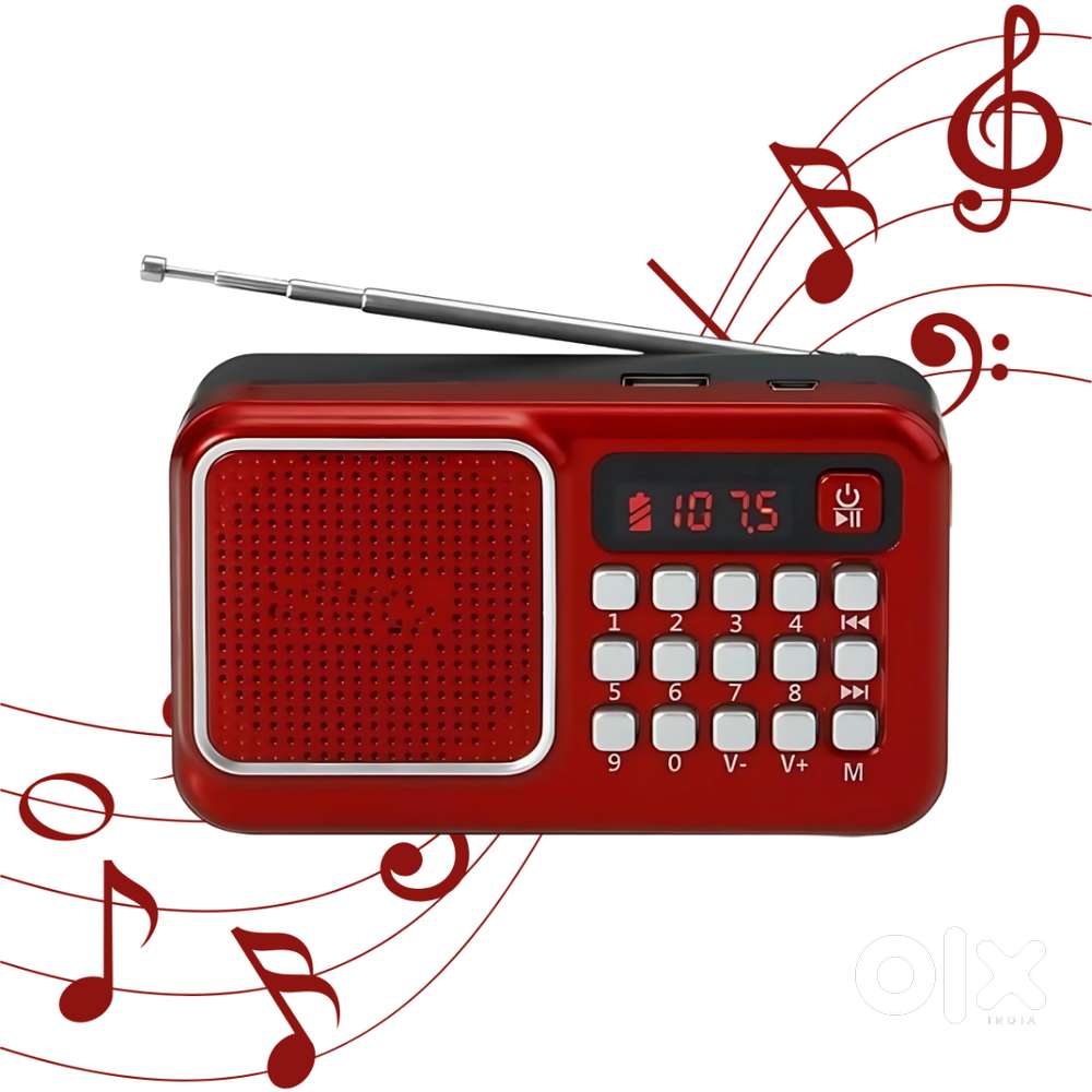 Red FM SUPER RADIO With Bluetooth/USB/Aux/TFT Card 1200mAh Battrey FM