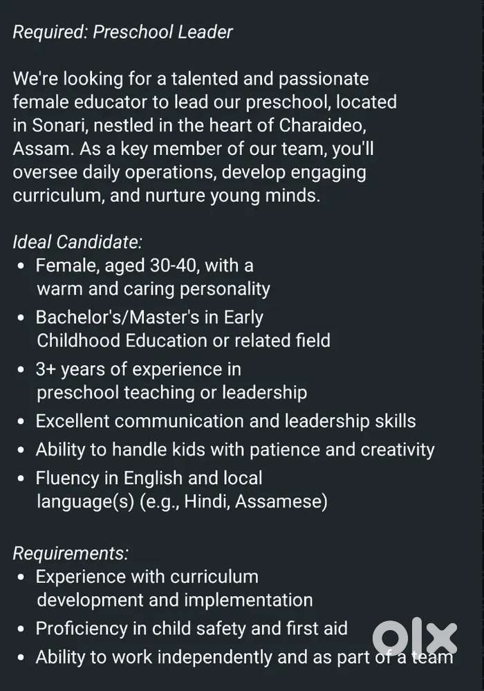 A Female Face and a Leader for a Preschool