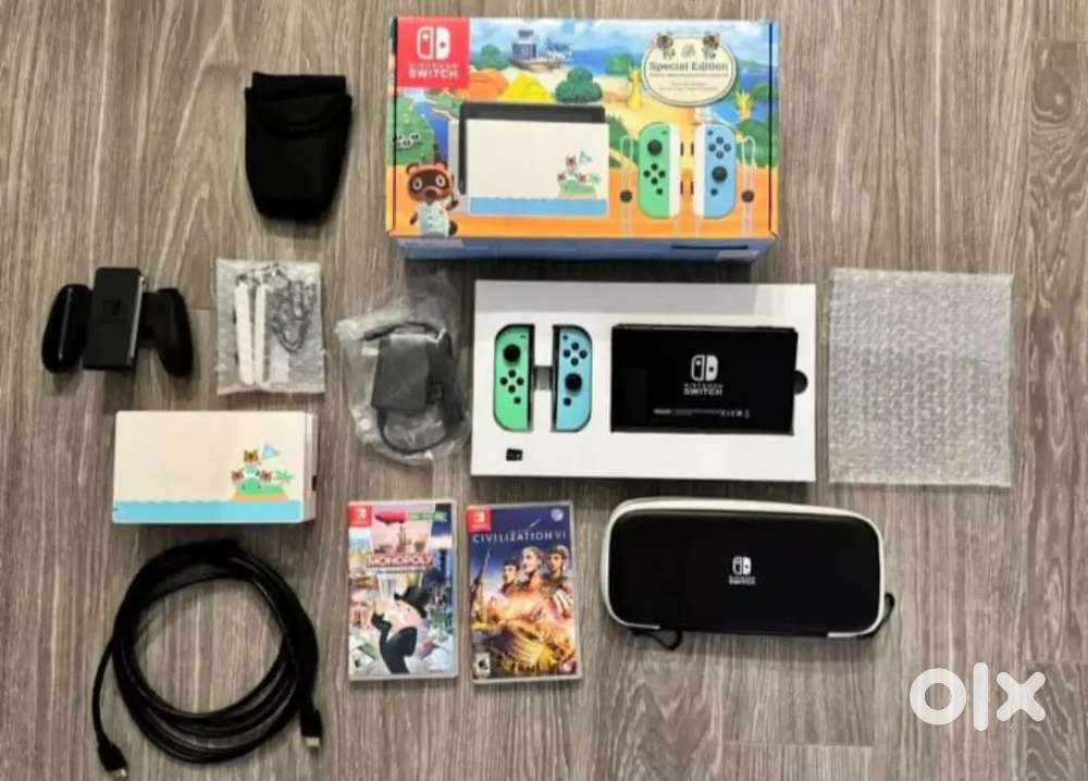 HUGE Nintendo Switch Animal Crossing Edition Console BUNDLE -GAMES,