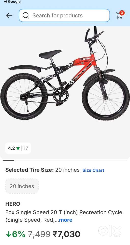 Hero foxx 20T for upto 16 years old in excellent condition