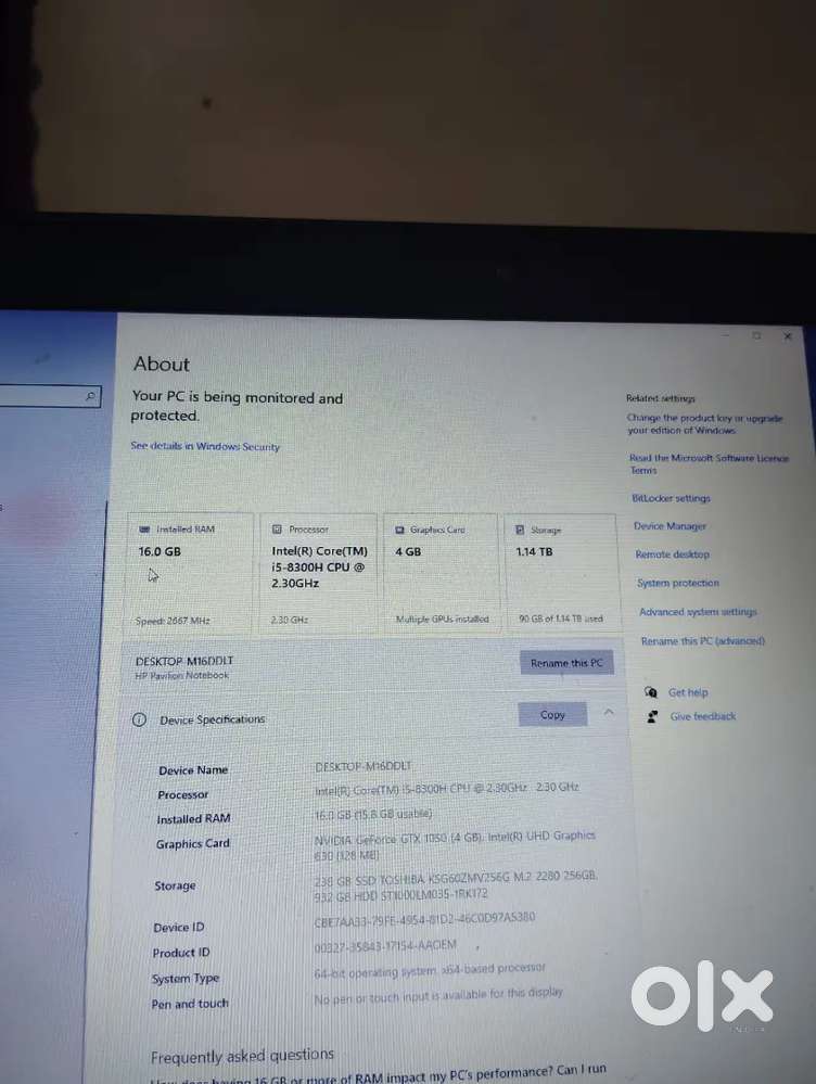 Hp laptop 16.0 GB ram
