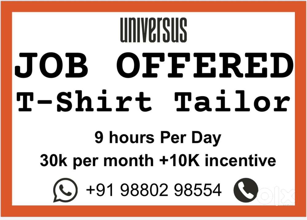 Experienced tailor needed ₹30k+10k incentive per month